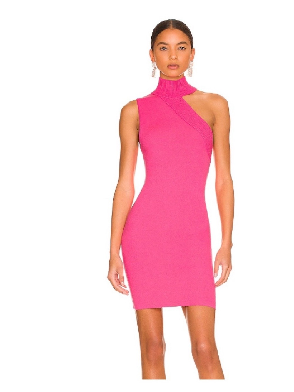 Alice + Olivia Hot Pink Kiki cut out One-Shoulder Knit Mini Dress
